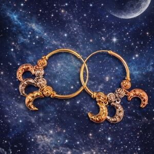 Gold and Silver Crescent Moon Earrings